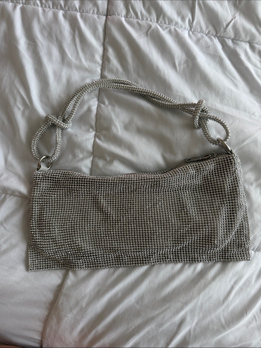 Silver Rhinestone Shoulder Bag - Elegant Evening Clutch